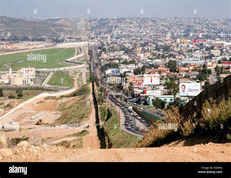 Us Mexico International Border Between Tijuana Mexico Right And San