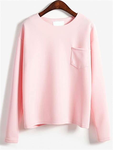 Long Sleeve Pocket Pink T Shirt Fashion Outfits Clothes Design Long