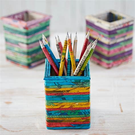 Recycled Newspaper Square Pencil Holder Pencil Holders For Etsy Uk