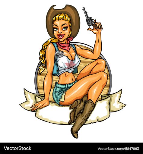 Pin Up Cowgirl Label Royalty Free Vector Image