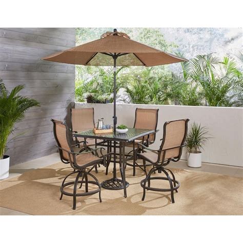 Hanover Manor 5 Piece Bronze Patio Dining Set With Tan At