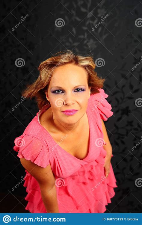 Blonde Girl In A Pink Dress In The Studio Stock Image Image Of Dancer
