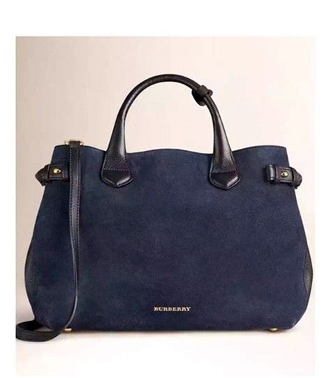 Burberry House Check Suede Leather Tote Bag Sapphire Blueblack