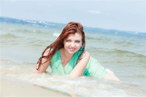 Sensual Girl Wet Cloth In Water On The Coast Stock Image Image Of Shirt Woman 69434189