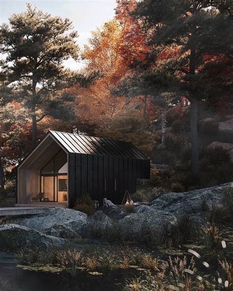 Cabin In Forest Autumn 🖤 Render B Arquitectura Proyectos