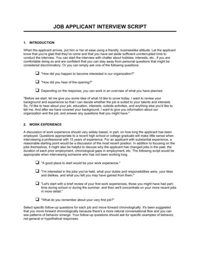 Job Applicant Interview Script Template Download Doc Pdf