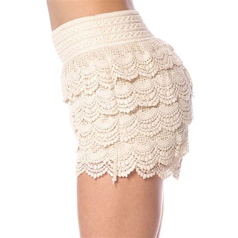 Cream Ruffle Lace Layers Scalloped Edge Shorts With Elastic Waist Band On Storenvy