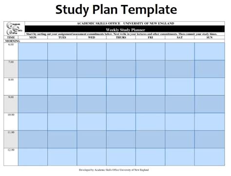 Study Plan Template Free Word Templates