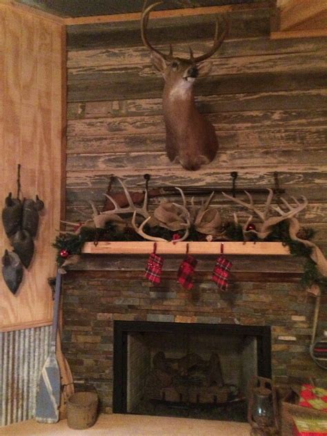 Hunting Camp Fireplace With Antlers On Mantle Hunting Lodge Decor