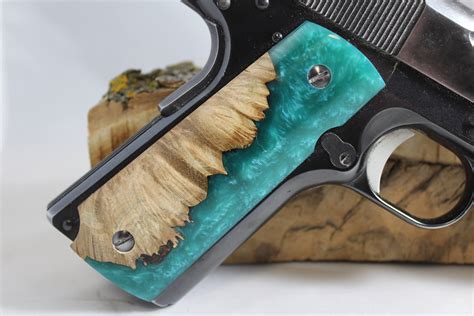 1911 Pistol Grips Maple Burl Turquoise Composite 3a From Aaocustoms