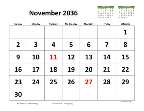 November 2036 Calendar With Extra Large Dates