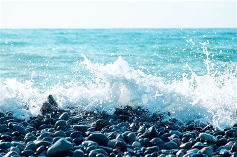 View Of Sea Waves And Rocky Pebbles Coast Sochi Stock Image Image Of