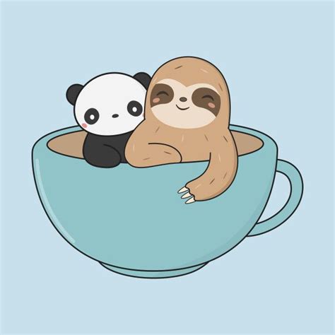 Kawaii Cute Panda And Sloth By Wordsberry Sloth Art Cute Animal