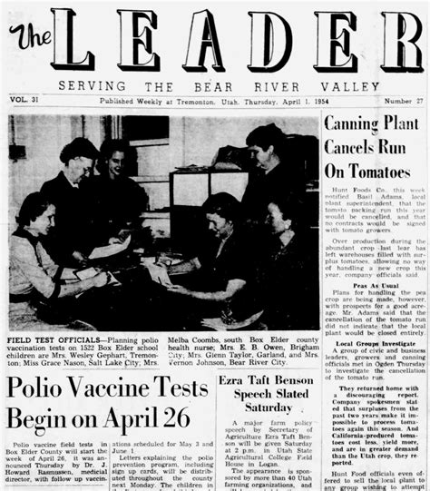 Polio Vaccine In Utah Newspapers 1945 1965 Vaccines