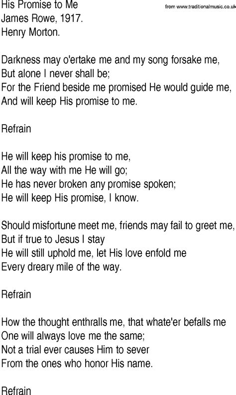 Hymn And Gospel Song Lyrics For His Promise To Me By James Rowe