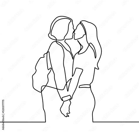 Continuous Drawing Of Two Lesbians Kissing Each Other Lesbian Girls Are Kissing Homosexual