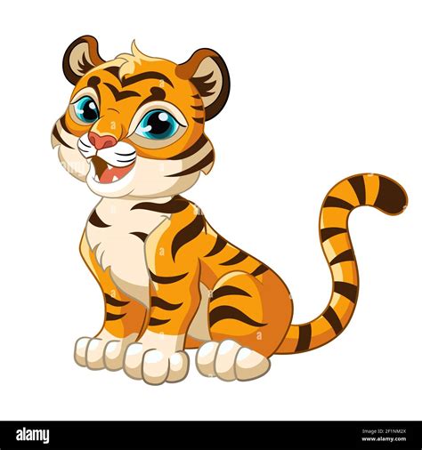 Joli Tigre Assis Personnage De Dessin Animé Illustration Colorée