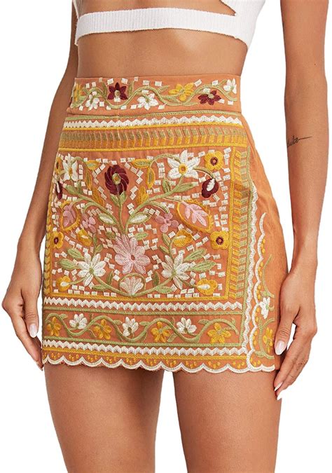 Shein Womens Casual Floral Embroidered Bodycon Short Mini Skirt