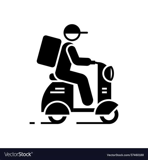 Delivery Man On Scooter Black Icon On White Vector Image