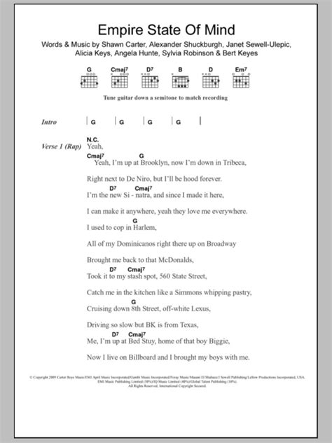 Empire State Of Mind Tekst - Empire State Of Mind by Jay-Z featuring Alicia Keys - Guitar Chords