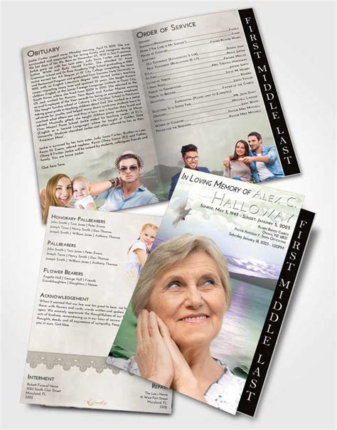 2 Page Graduated Step Fold Funeral Program Template Brochure Emerald