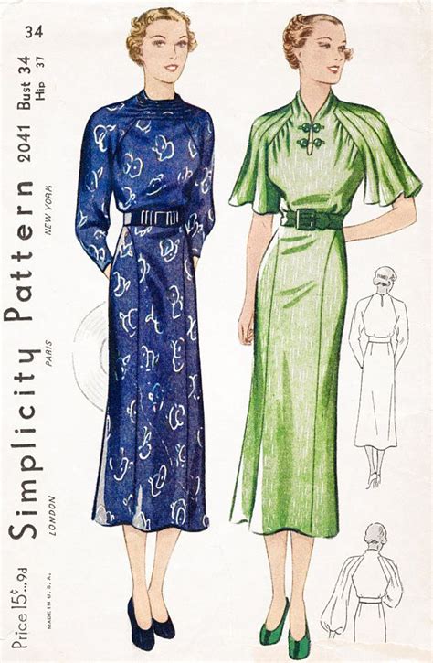 Vintage Sewing Pattern 1930s 30s Dress Reproduction 3 Etsy 1930s