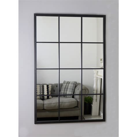 brooklyn large black industrial metal window wall mirror 120cm x 80cm window mirror