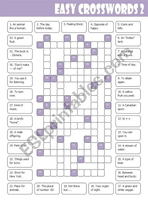 Easy Crosswords 2 Esl Worksheet By Mulle Crossword Esl Worksheets
