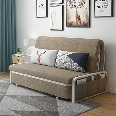 Modern Khaki Cotton Linen Upholstered Convertible Sofa Bed With Storage