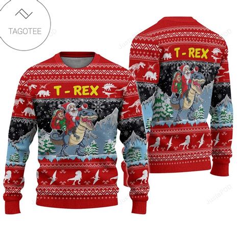 Santa Riding T Rex Ugly Christmas Sweater Tagotee