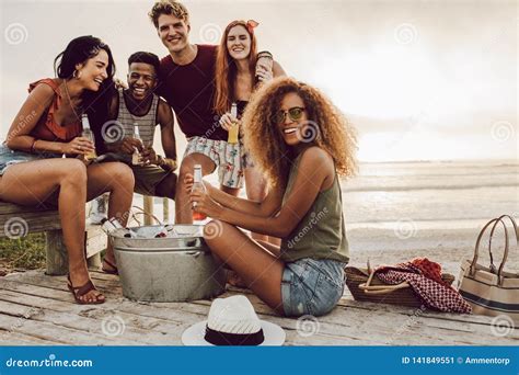 Friends Hanging Out At Beach On Vacation Stock Image Image Of Ethnic Beer 141849551