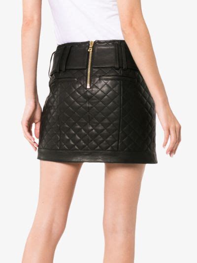 Balmain Quilted Leather Mini Skirt Browns