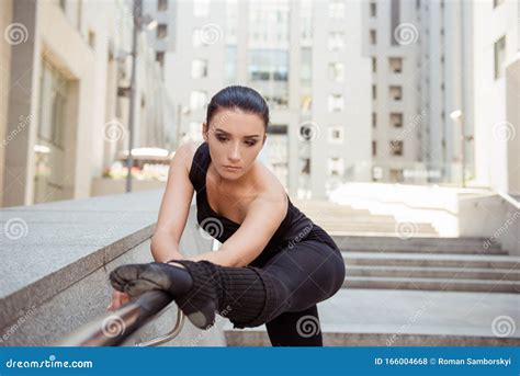 Pretty Young Woman Leaning On The Railing Stock Photo Image Of