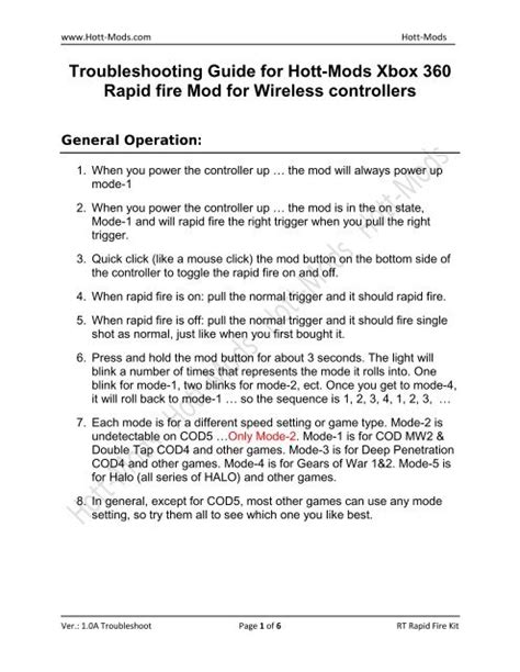 Troubleshooting Guide For Hott Mods Xbox 360 Rapid Fire Mod For