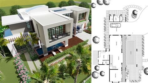 4 Bedrooms Modern Villa Design 27x156m Samphoas Plan