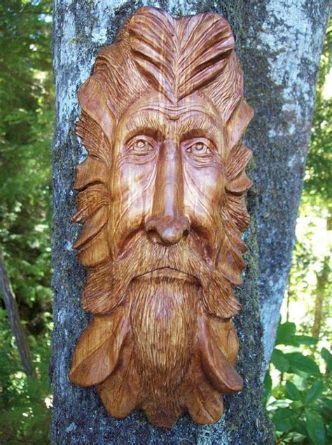 Tree Spirits Hand Carved Wooden Green Man Tree Spirit Wood Spirit