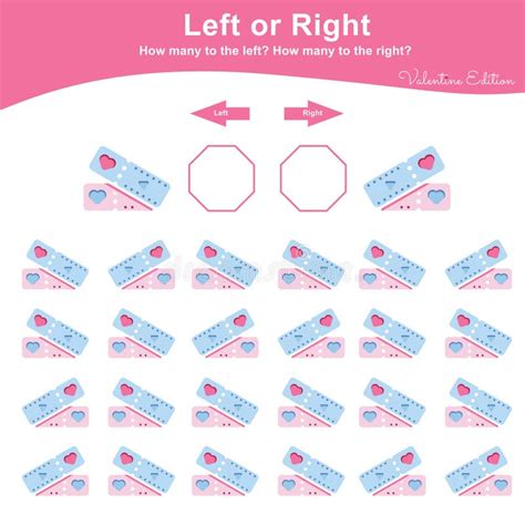 Left Or Right Game For Preschool Children Valentine Worksheet Activity