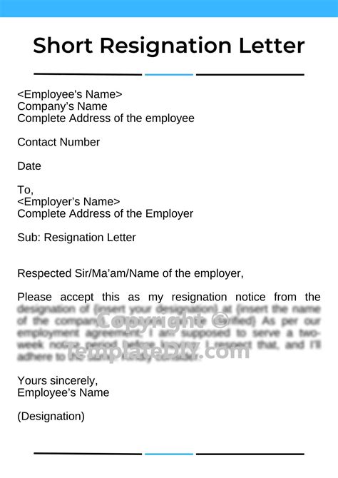 Short Resignation Letter Sample Template In Pdf And Word Short
