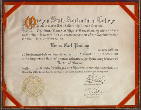 Oregon State College Diploma Honorary Doctor Of Science June 5 1933