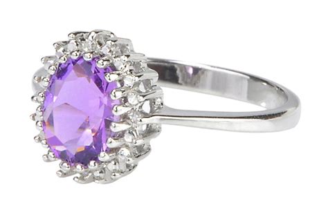 925 Sterling Silver 1ct Amethyst And Diamond Ring