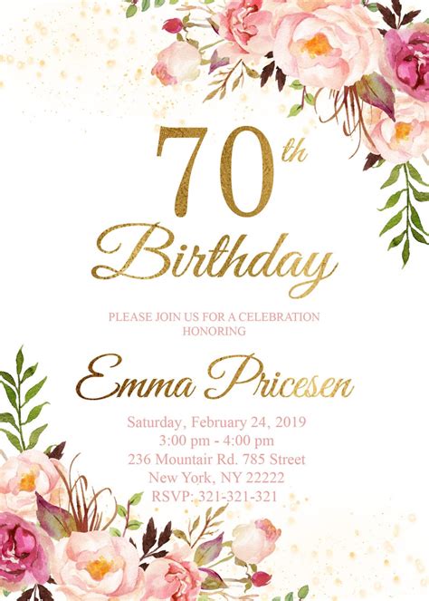 70th Birthday Invitation For Women 70th Birthday Invitation Etsy