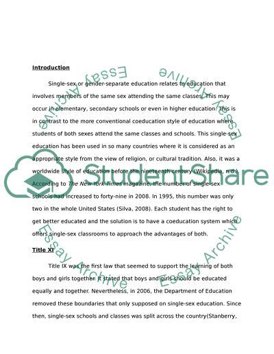 Single Sex Education Research Paper Example Topics And Well Written Essays 3000 Words 1