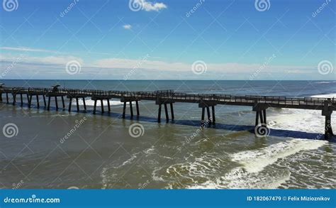 Aerial Flyover Jacksonville Beach Fishing Pier 4k Stock Video Video