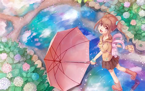Download Wallpaper 3840x2400 Girl Smile Umbrella Anime Art 4k Ultra