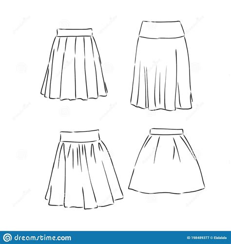 Skirt Hand Drawn Vector Illustration Black On White Line Skirt Vector