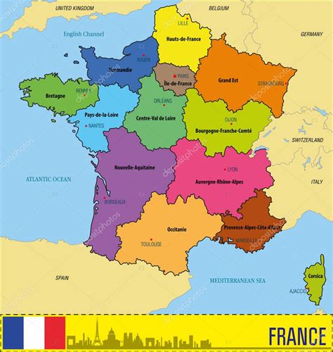 Vector Très Détaillées Carte Politique France Avec Les Régions Leurs ...