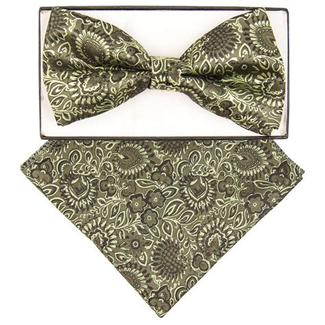 Classico Italiano Olive Sage Green Black Floral Silk Bow Tie