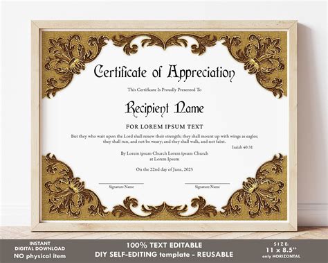 Church Certificate Of Appreciation Template