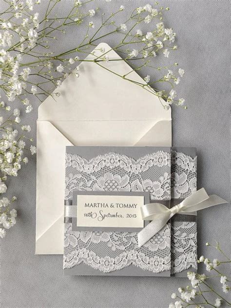 Custom Listing 100 Ivory Lace Wedding Invitation Grey Wedding