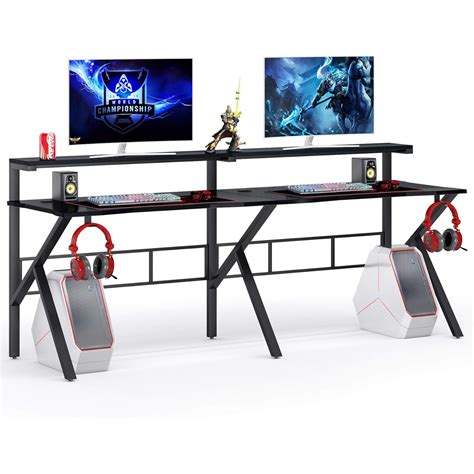 Tribesigns Two Person Gaming Desk With Hutch Monitor Shelf